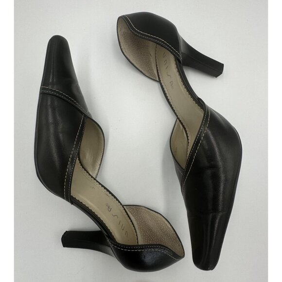 Unisa Pointed-Toe DOrsay Heels Women 9B Black Leather 3.5" Heel Witchy Steampunk - Picture 8 of 12